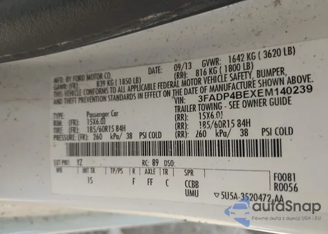 2014 Ford Fiesta Se from USA, damaged, VIN 3FADP4BEXEM140239